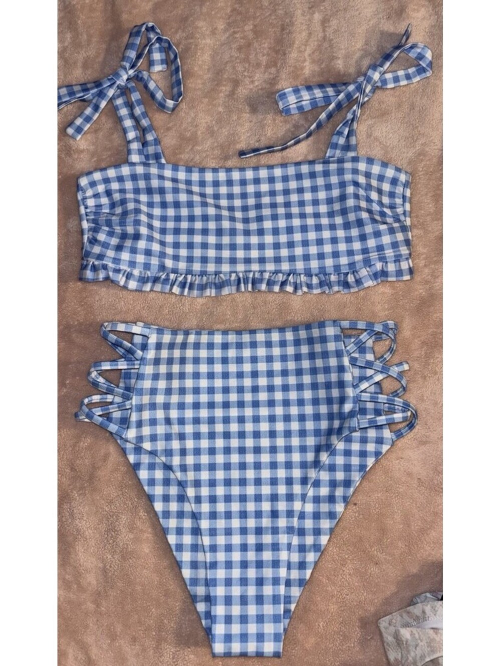 Mollys Swimwear Women’s Two Piece Bikini Swimsuit Blue Gingham Size Small